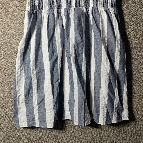Listicle Womens Dress Blue Striped Babydoll Short Sleeves Mini Smocked Pockets - Picture 4 of 12
